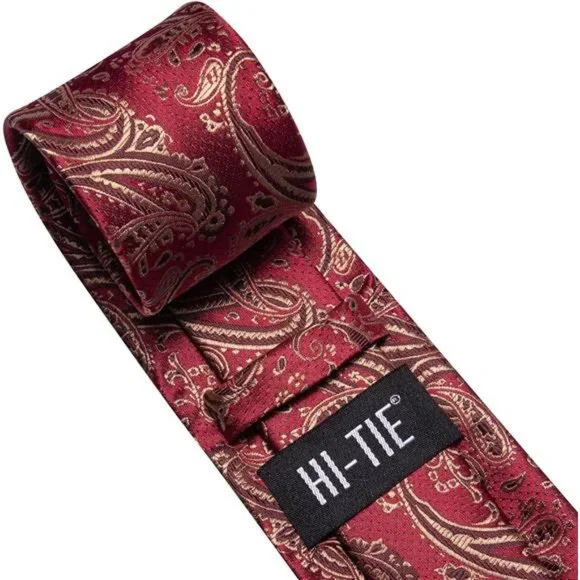 Silk Paisley Ties for Men Necktie Pocket Square Cufflinks Set Foral Tie Sets - Picture 5 of 7